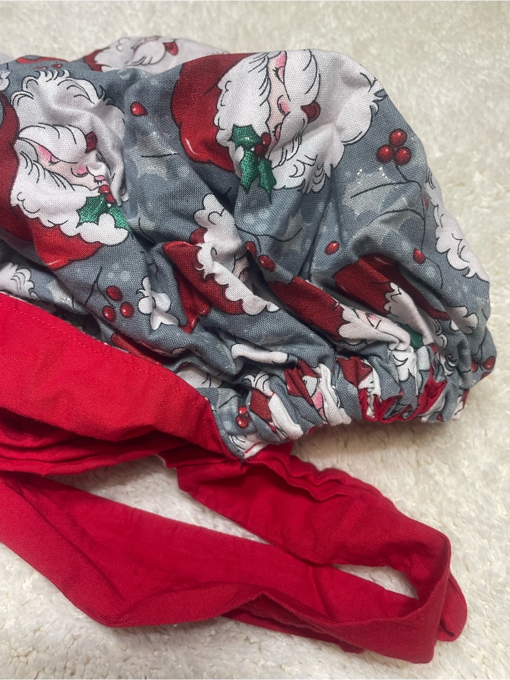 Bonnet Surgical Cap Christmas Jolly Santa Claus | Like New Tie Back Elastic